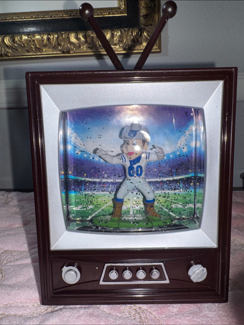 Vintage-Style Dallas Cowboys Brown and Silver TV Frame Snow Globe - Home Art